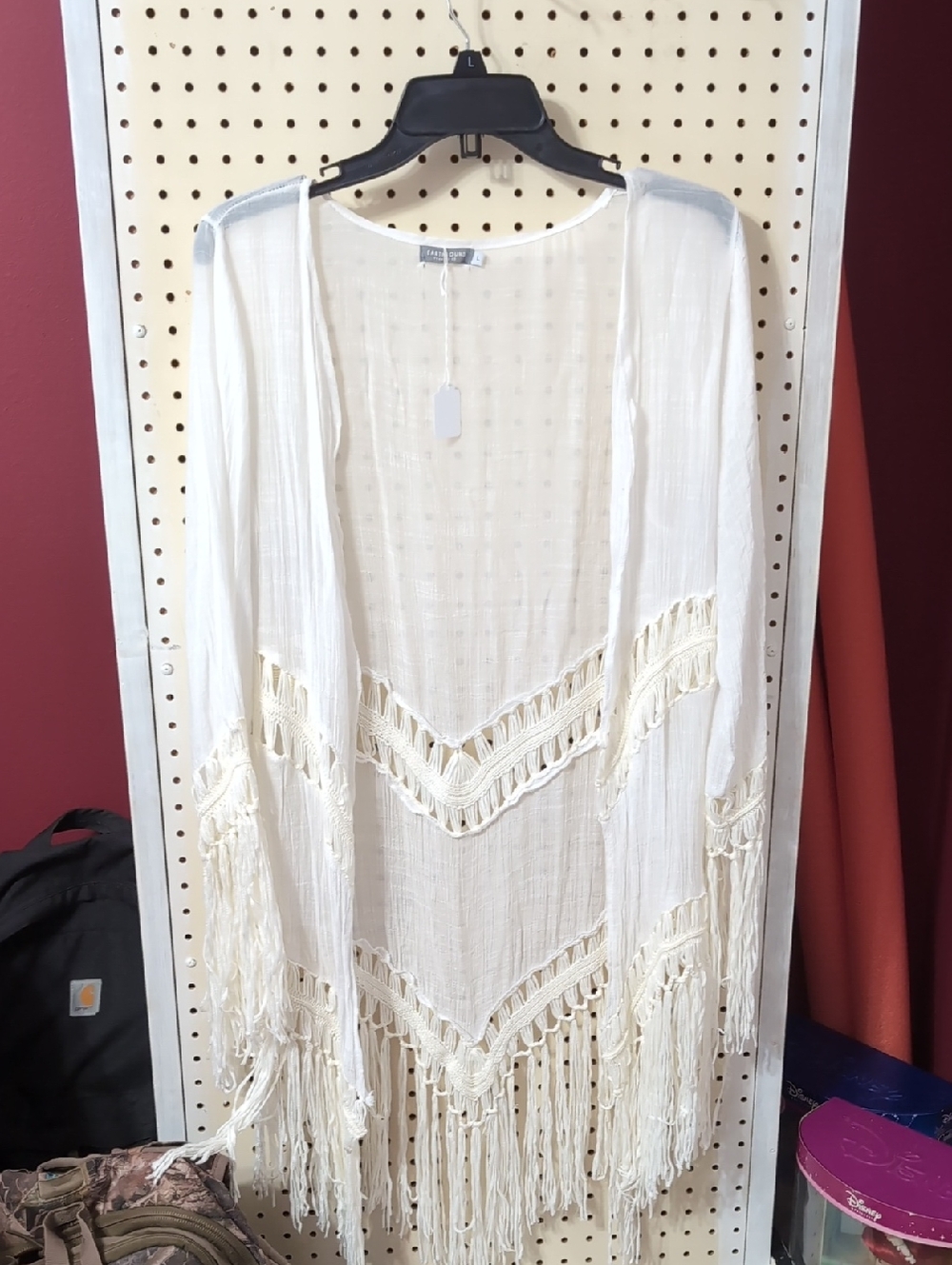 Cream Fringe Open-Front Cardigan